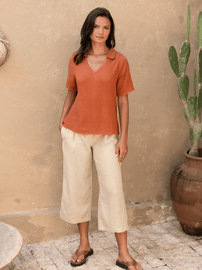 Henley Cotton Top Rust