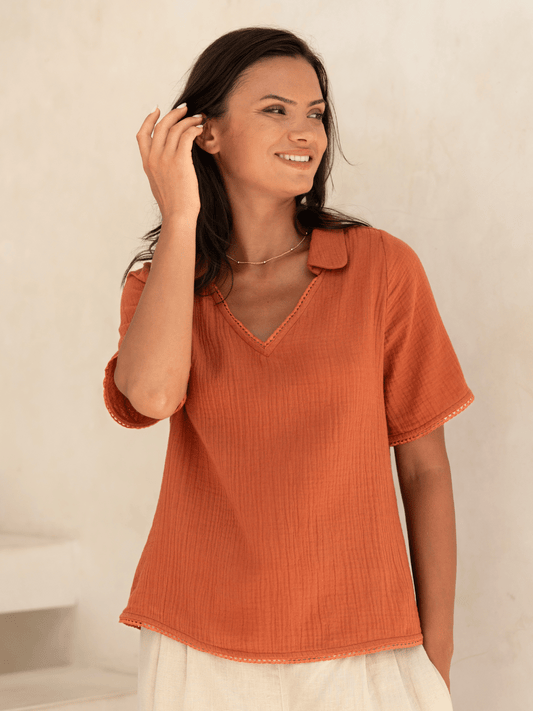 Henley Cotton Top Rust
