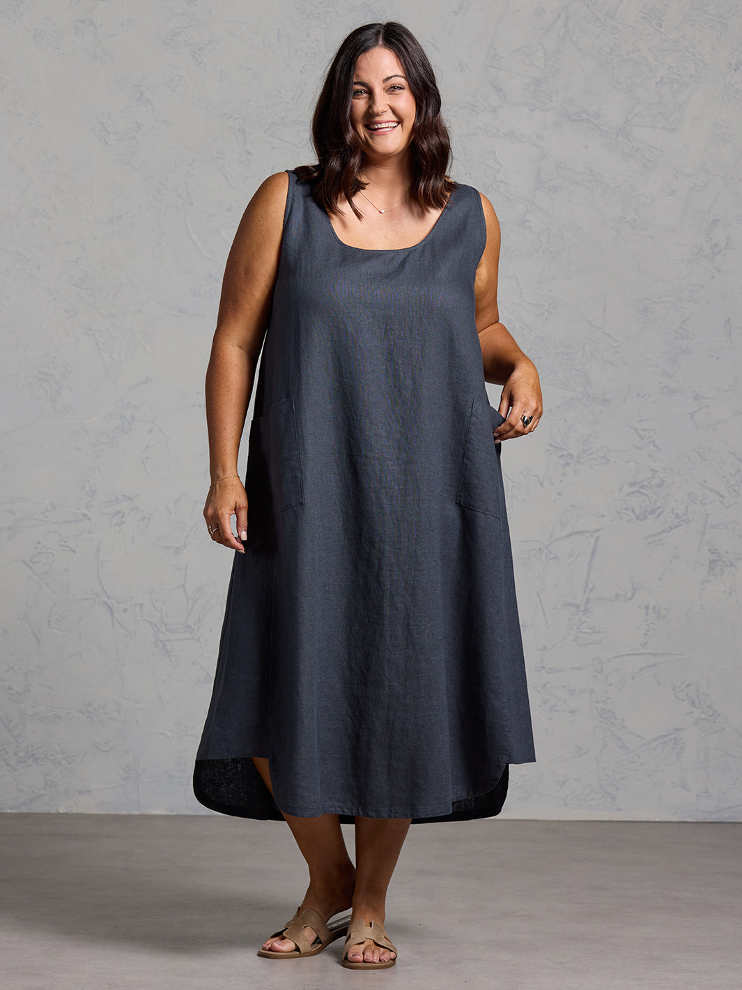 Laurel French Linen Dress Charcoal