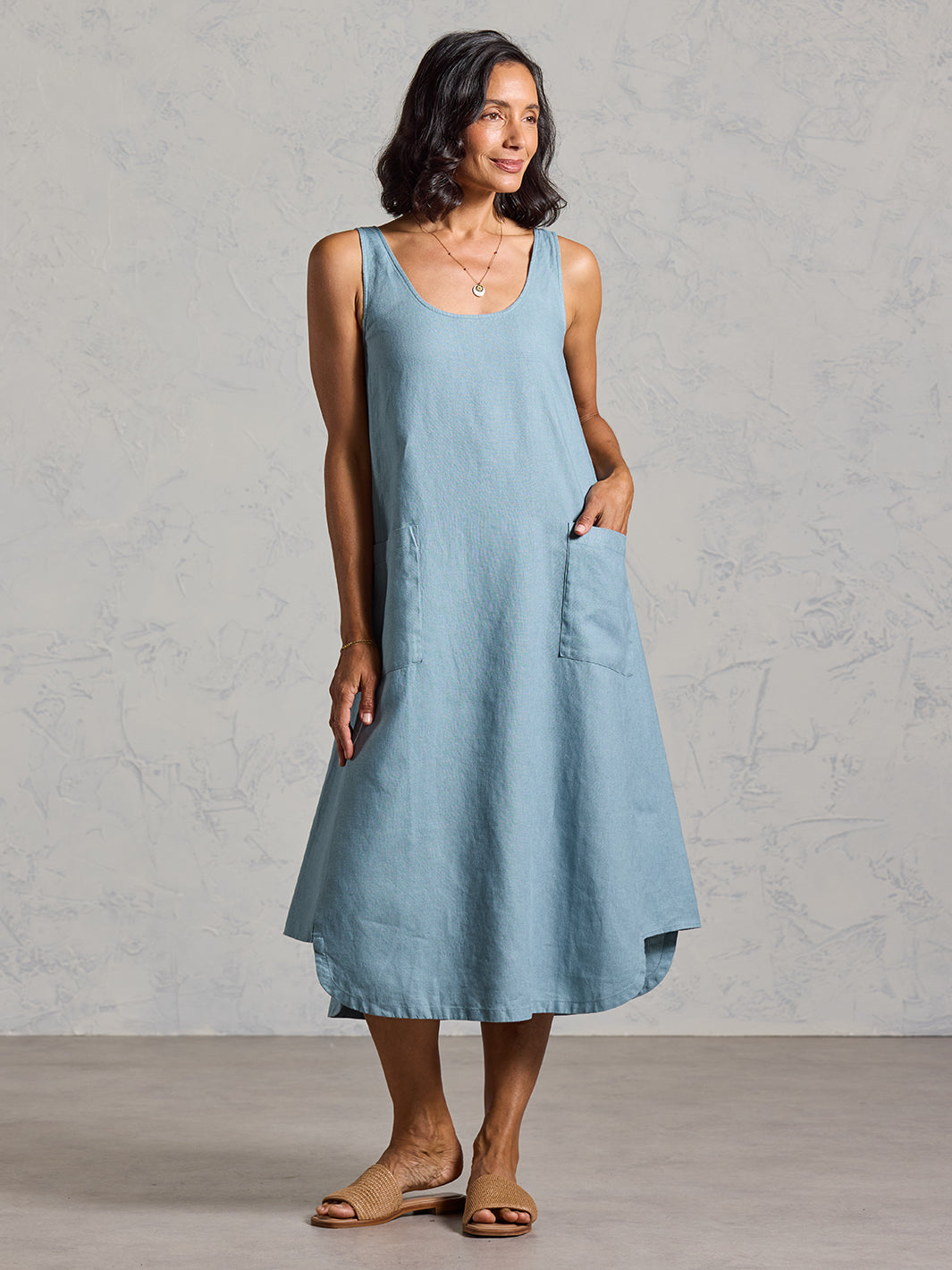 Laurel French Linen Dress Tahiti Blue