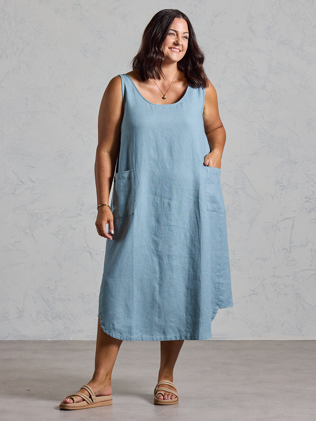 Laurel French Linen Dress Tahiti Blue