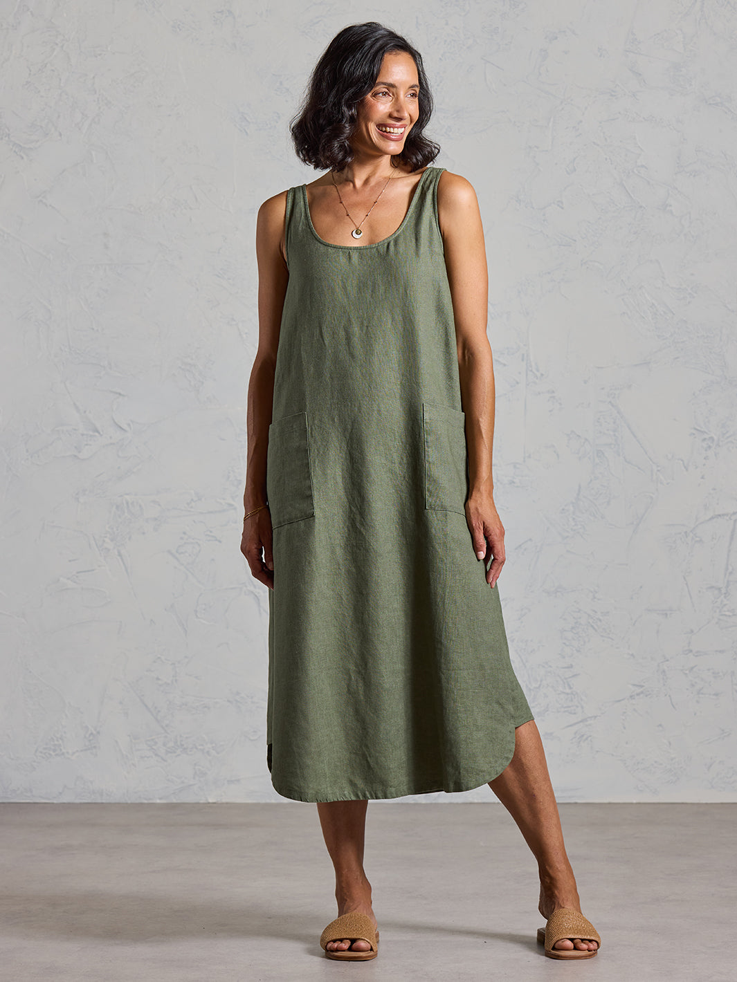 Laurel French Linen Dress Olive