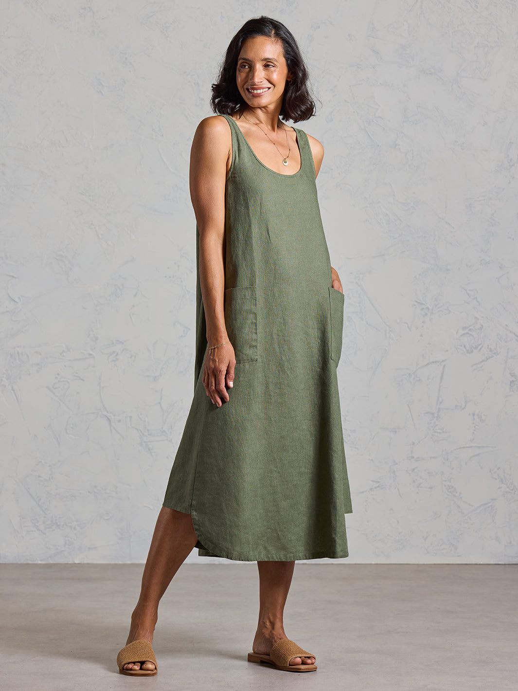 Laurel French Linen Dress Olive