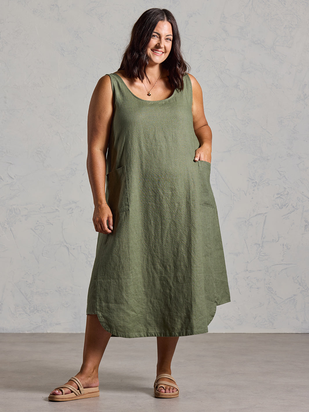 Laurel French Linen Dress Olive