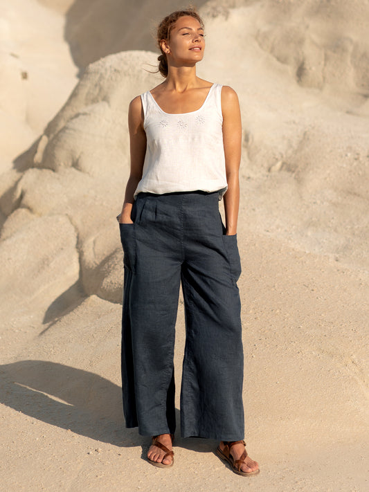 Milos Linen Pants Charcoal