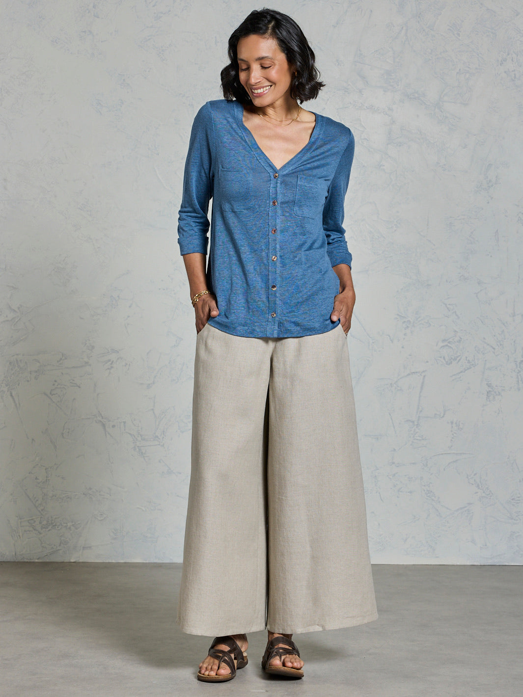 Marlee Linen Jersey Top Aegean Blue