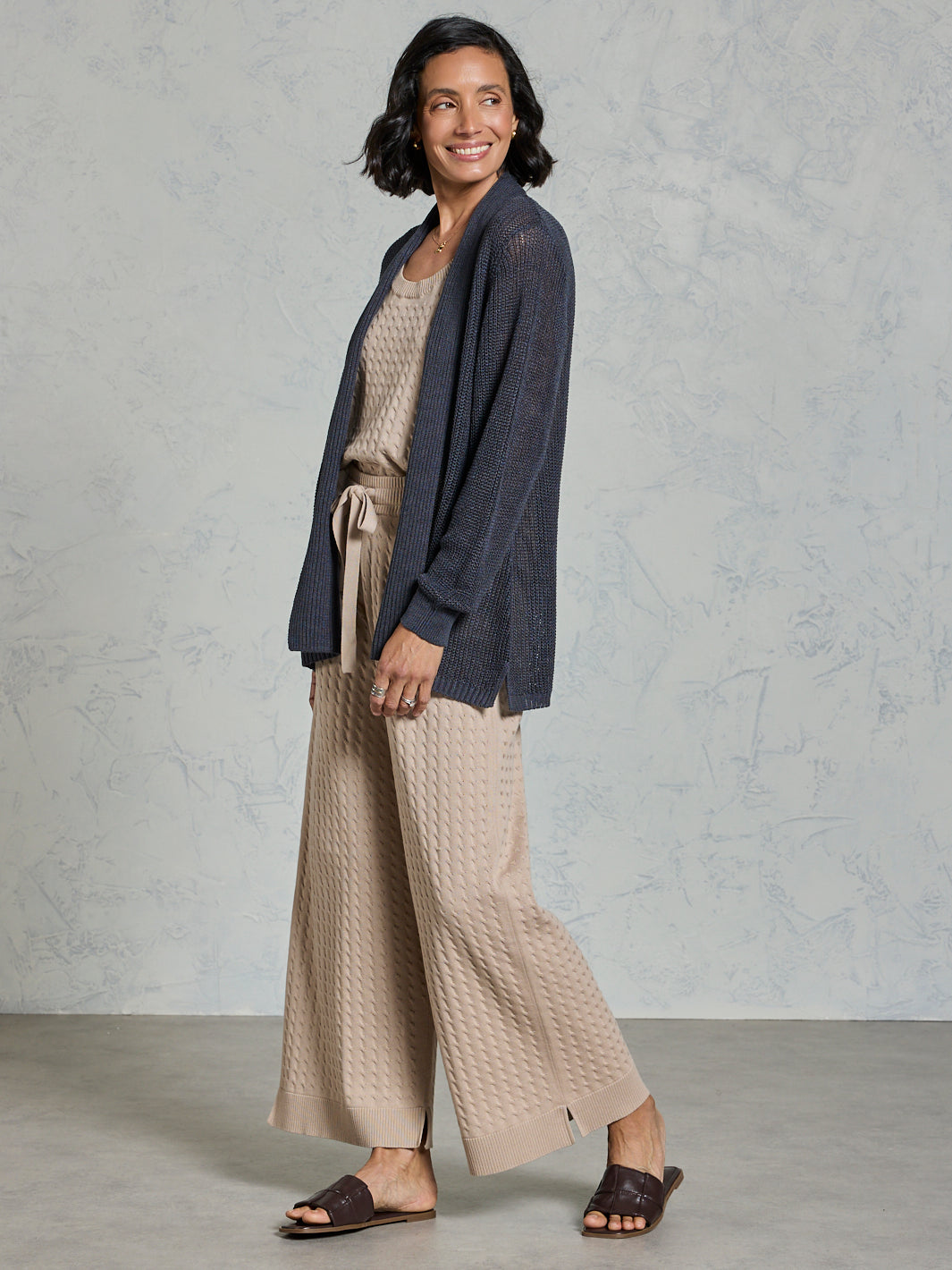 Tathra Organic French Linen Knit Cardigan Charcoal