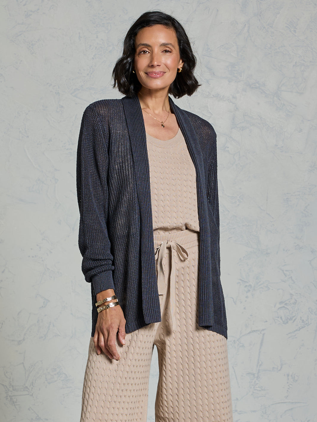 Tathra Organic French Linen Knit Cardigan Charcoal