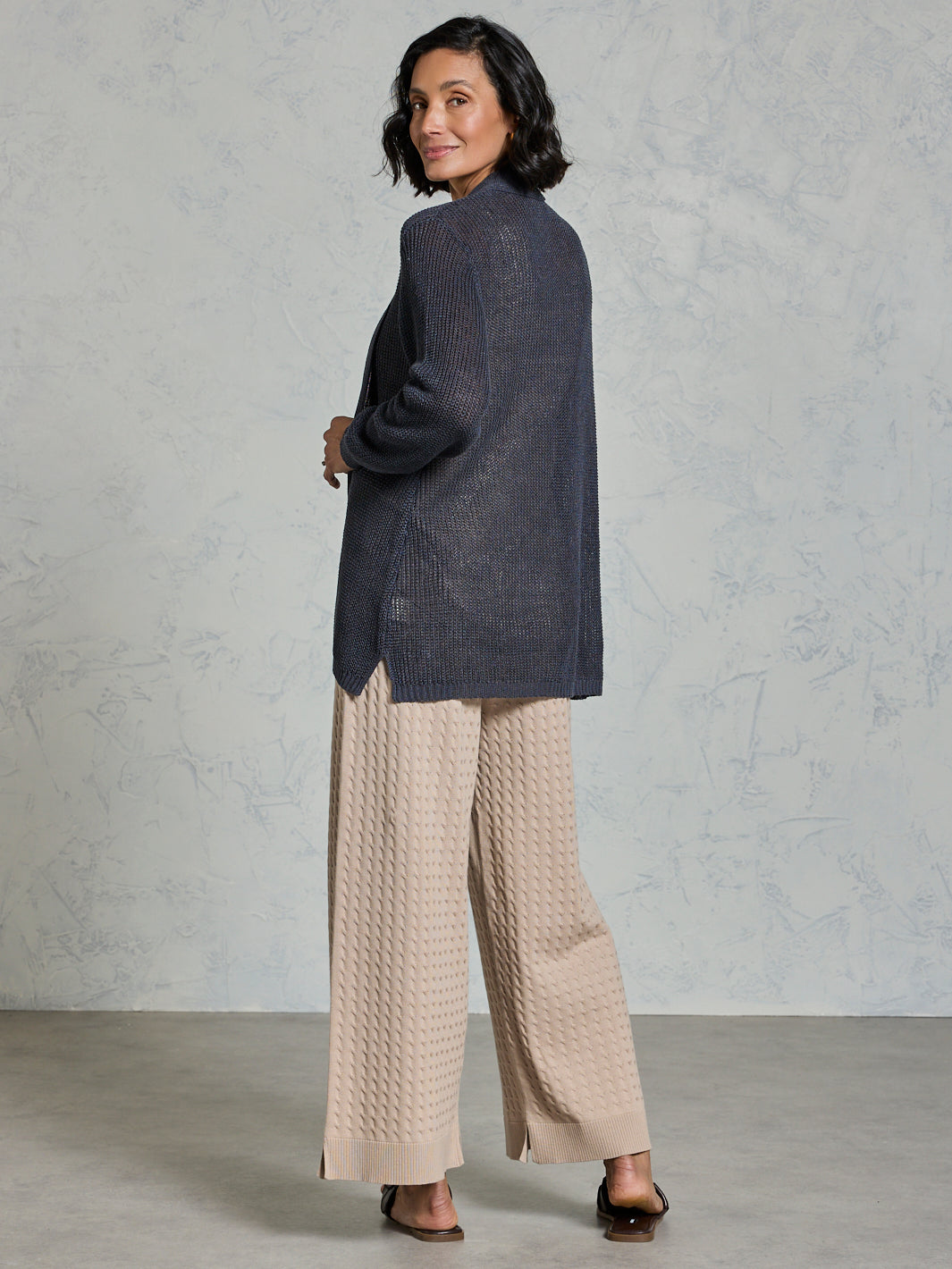 Tathra Organic French Linen Knit Cardigan Charcoal