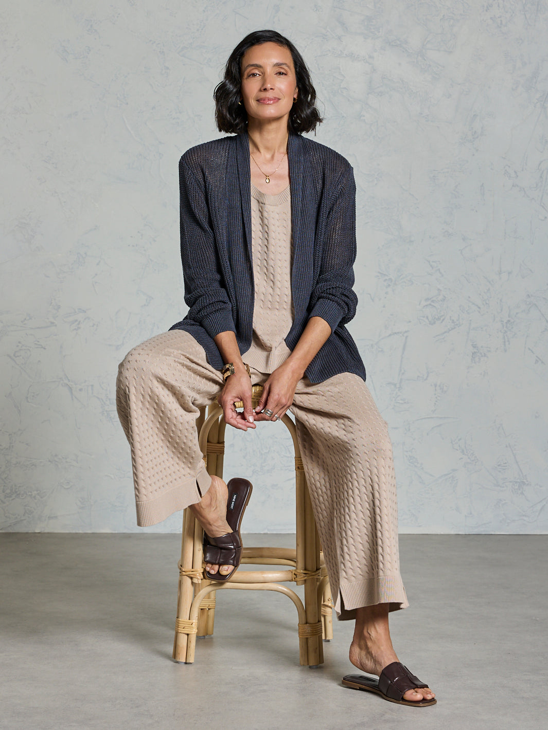 Tathra Organic French Linen Knit Cardigan Charcoal