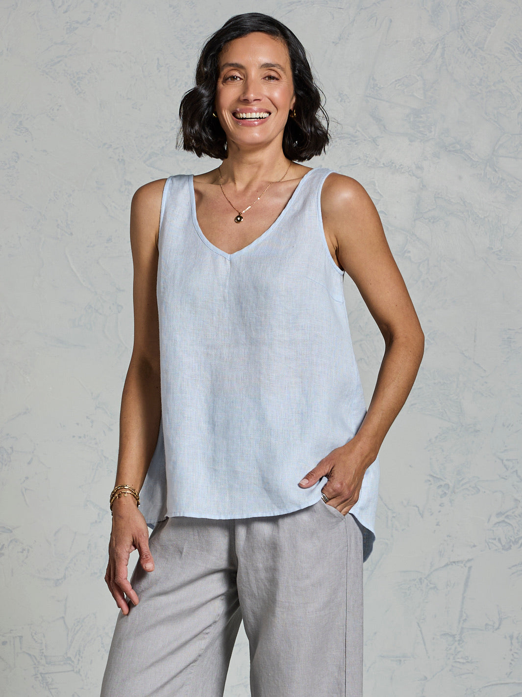 Tilba French Linen Top Serene Blue