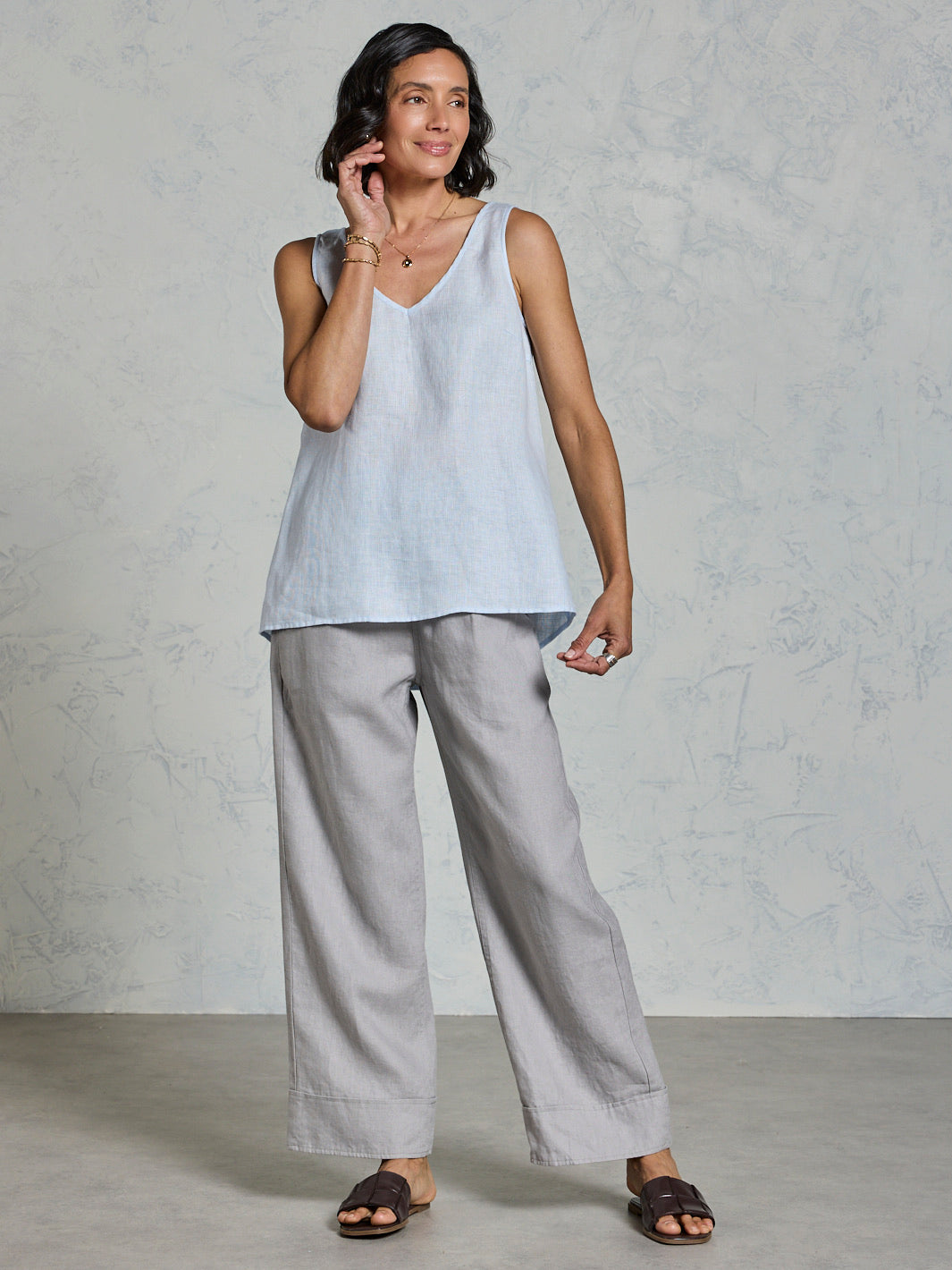 Tilba French Linen Top Serene Blue