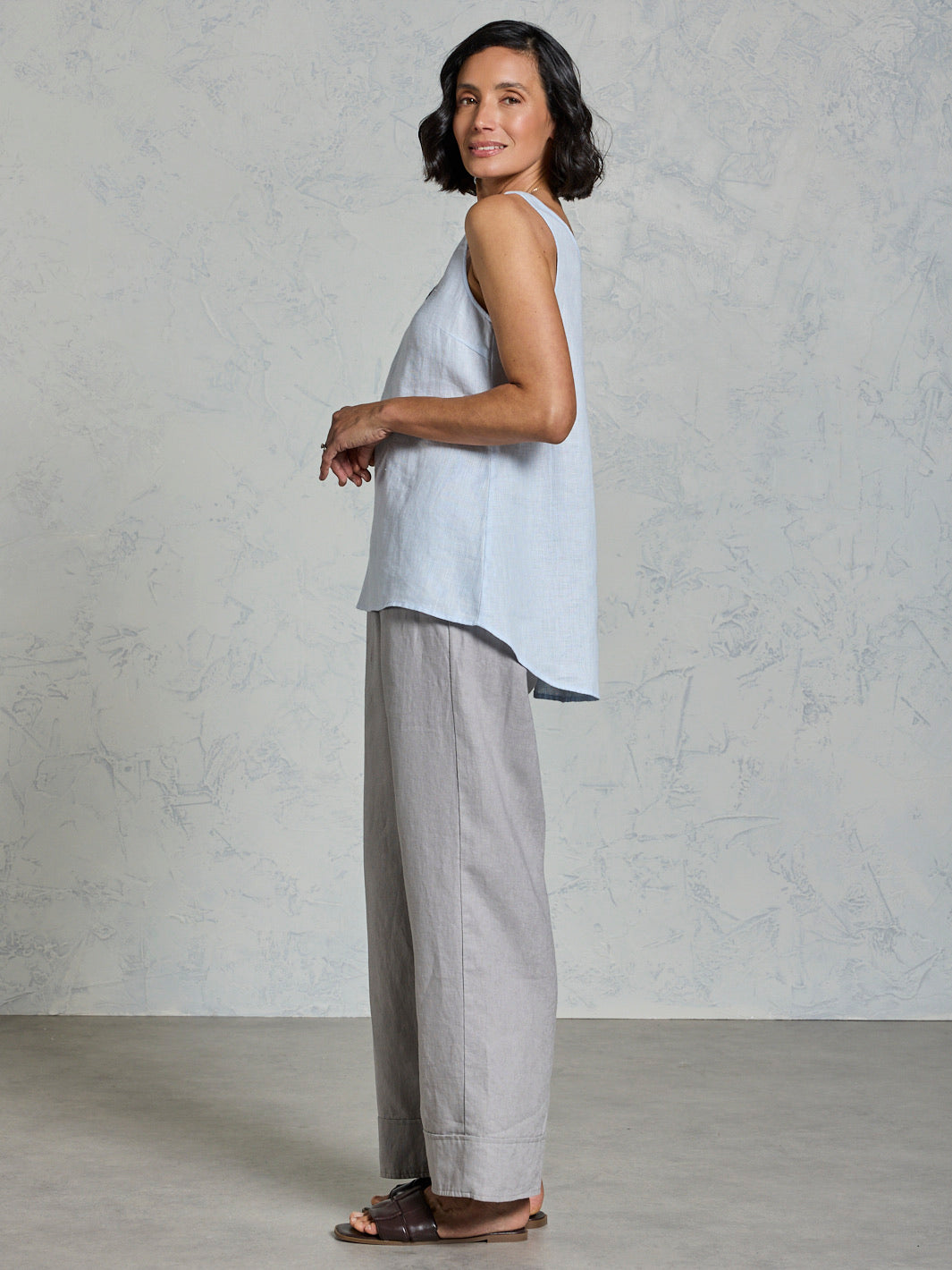 Tilba French Linen Top Serene Blue