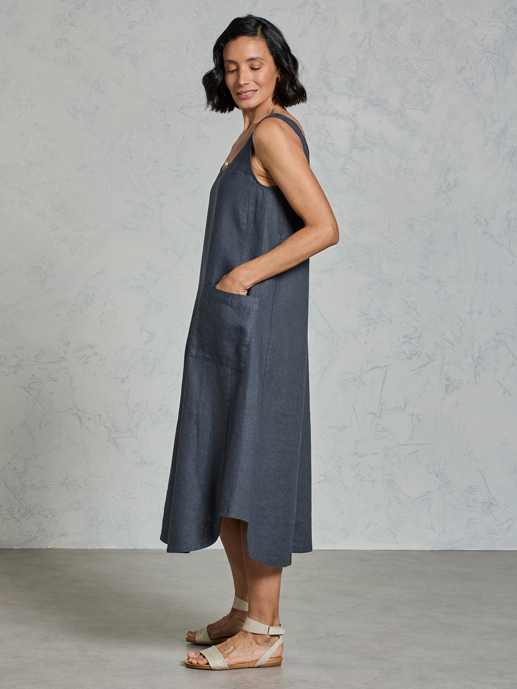Laurel French Linen Dress Charcoal