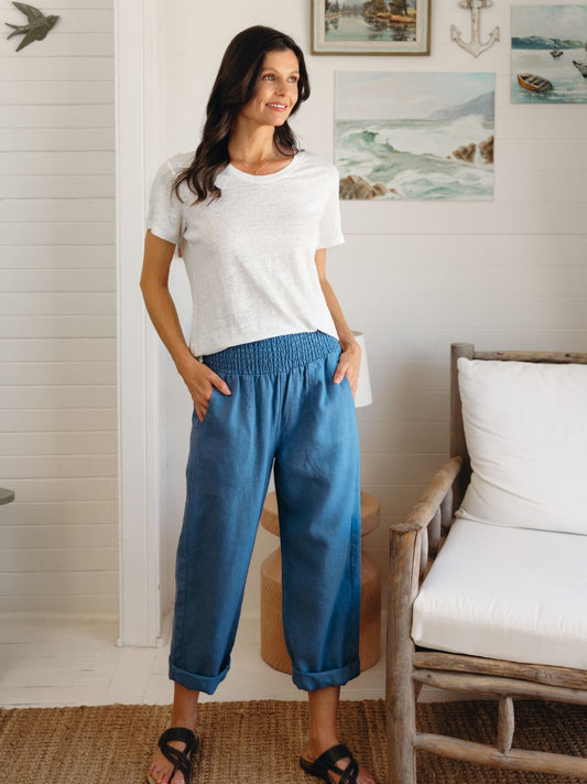 Nautical Linen Pants Aegean Blue