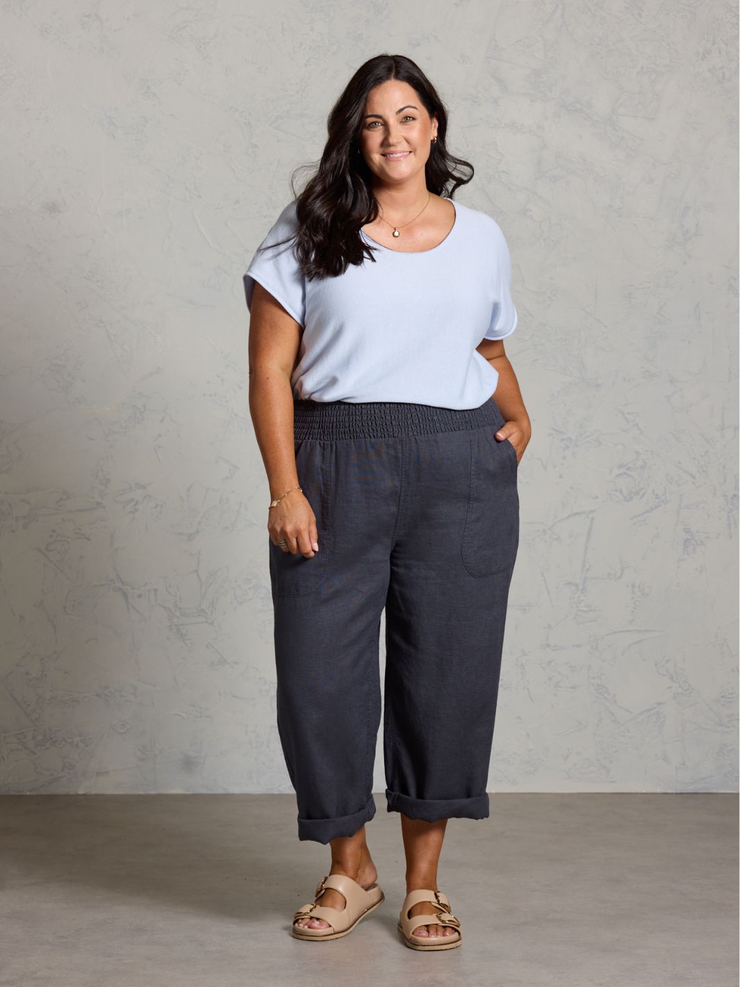 Nautical Linen Pants Charcoal