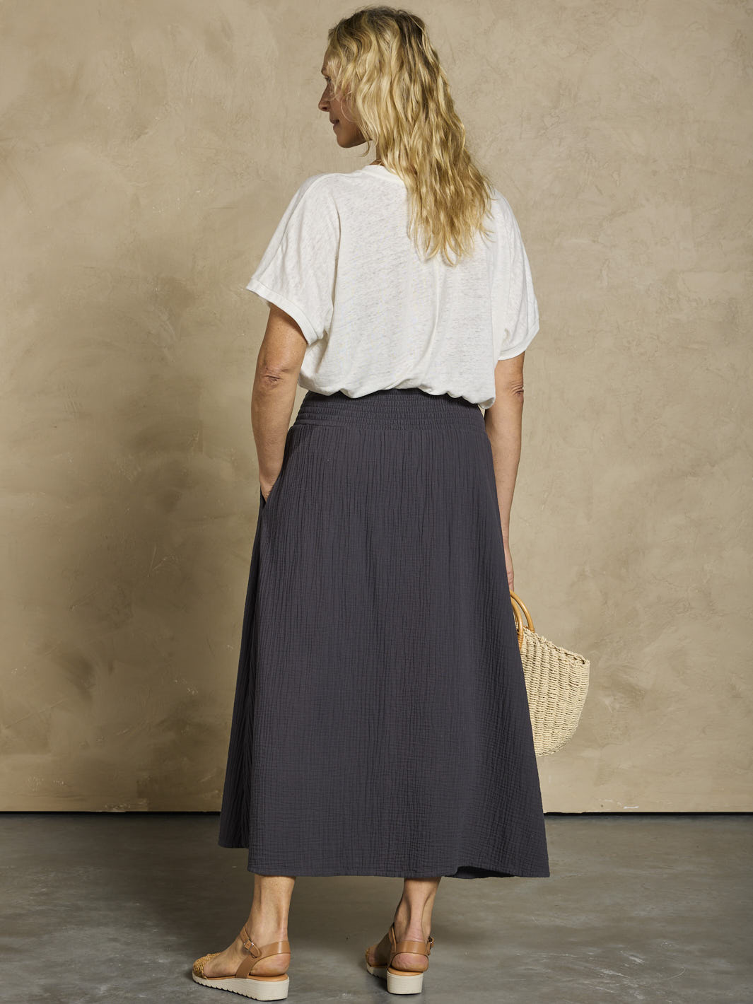 Chania Cotton Skirt Charcoal