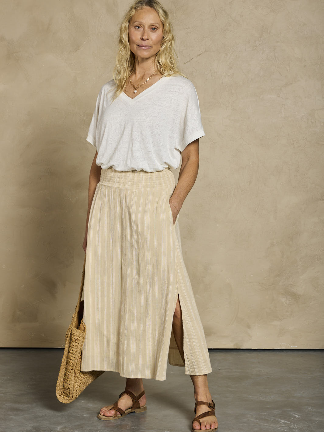 Chania Cotton Skirt Sand Stripe