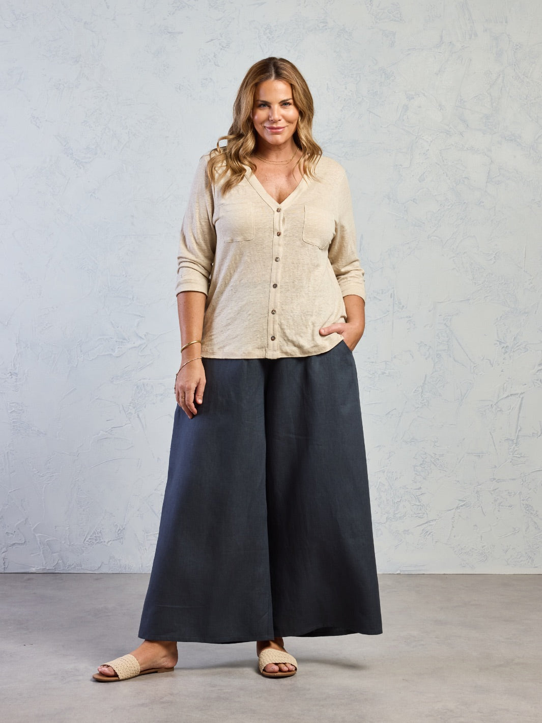 Marlee Linen Jersey Top Stone