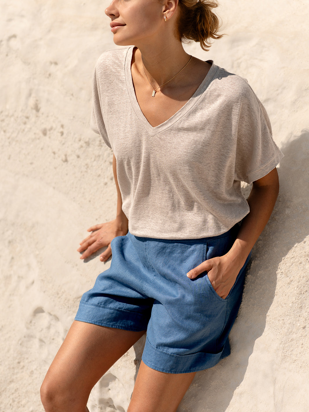 Paros French Linen Shorts Aegean Blue