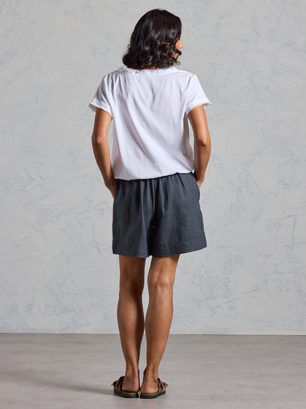 Paros French Linen Shorts Charcoal