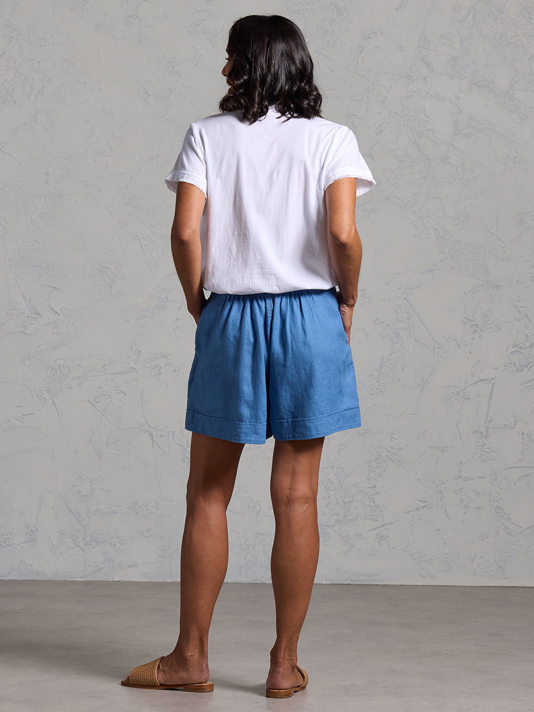 Paros French Linen Shorts Aegean Blue