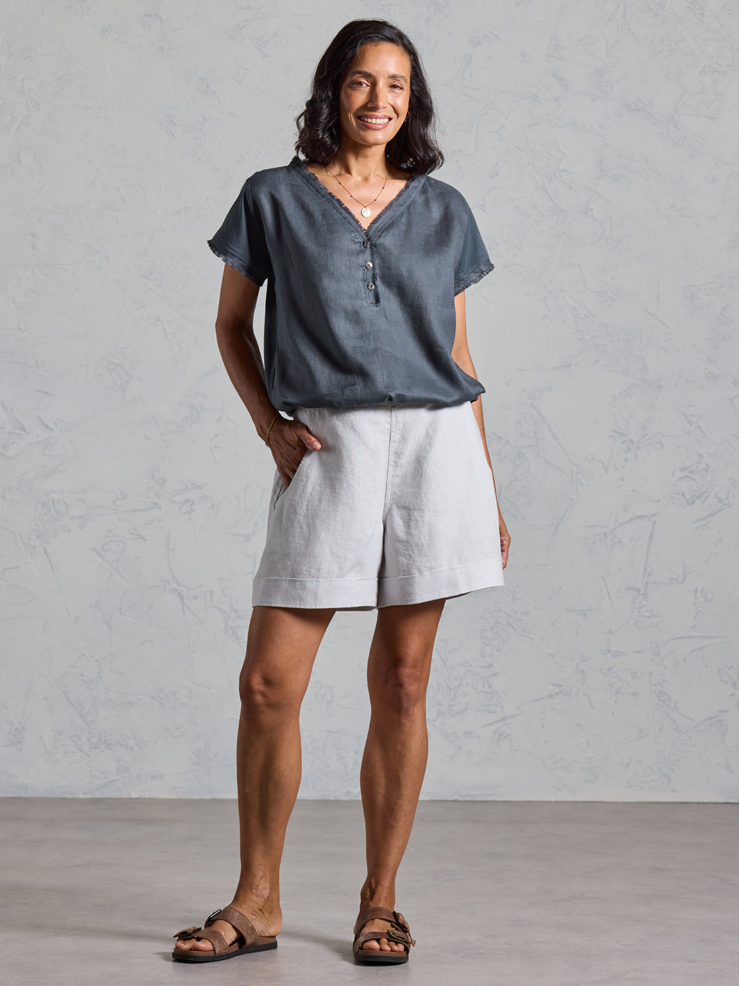 Paros French Linen Shorts Oyster