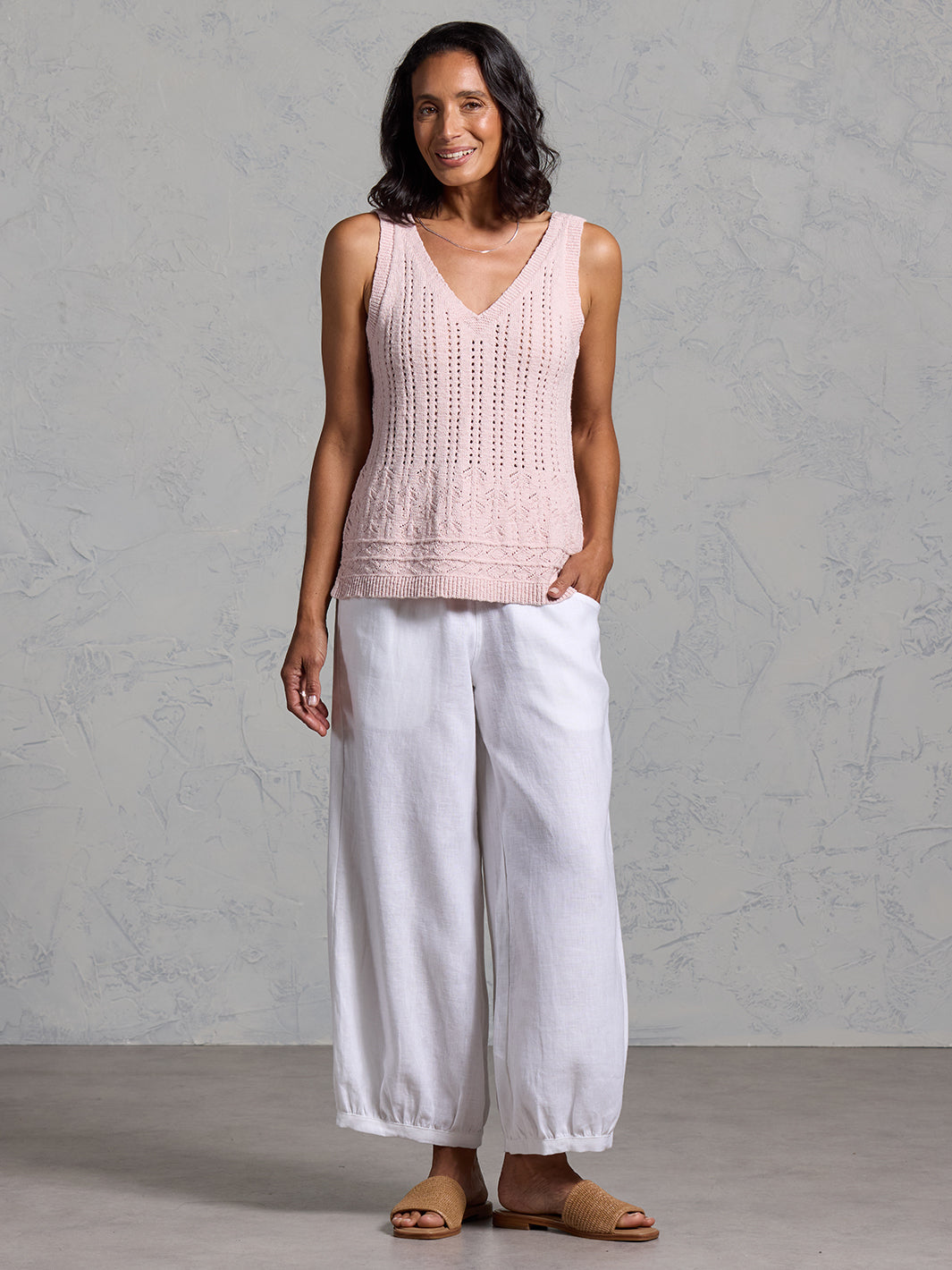 Sandlily Cotton Linen Knit Top Rosewater
