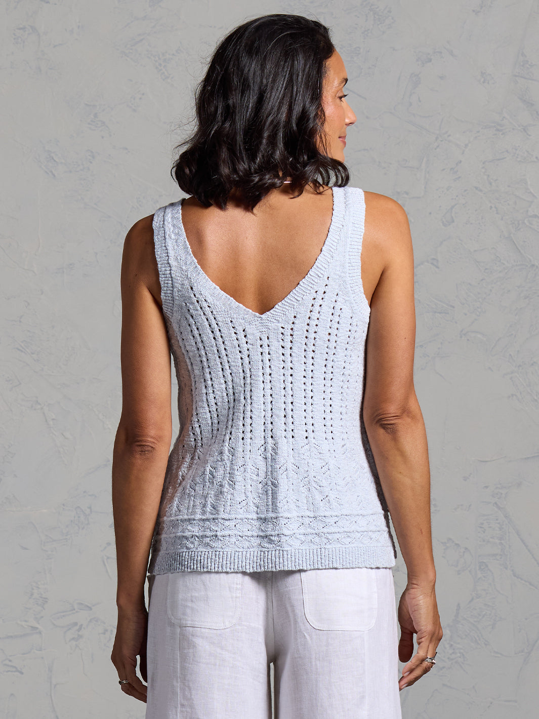 Sandlily Cotton Linen Knit Top Serene Blue
