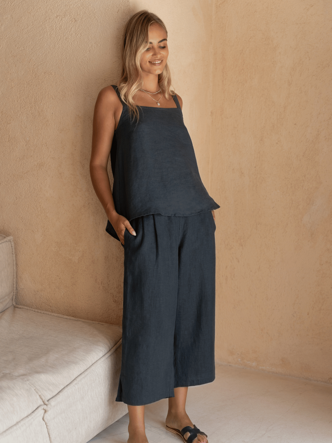 Soella French Linen Top Charcoal