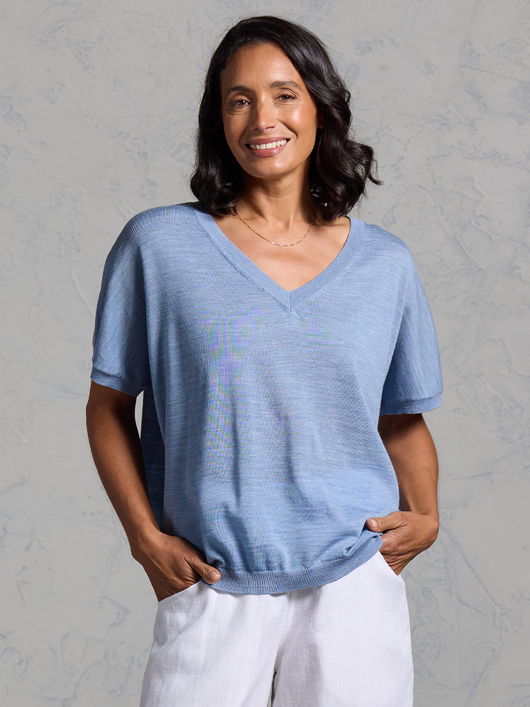 Toscana Merino Wool Knit Top Sea Blue