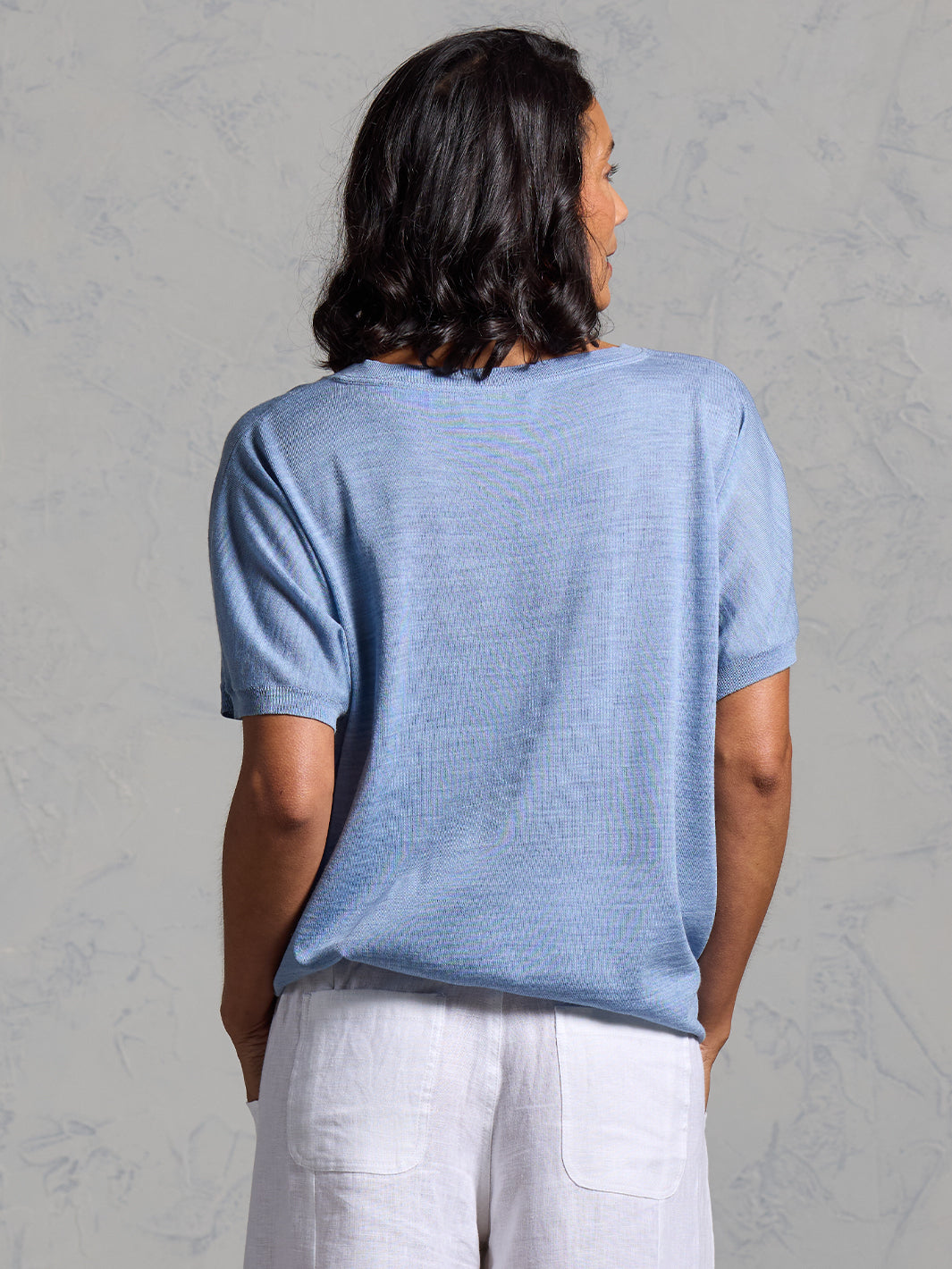 Toscana Merino Wool Knit Top Sea Blue