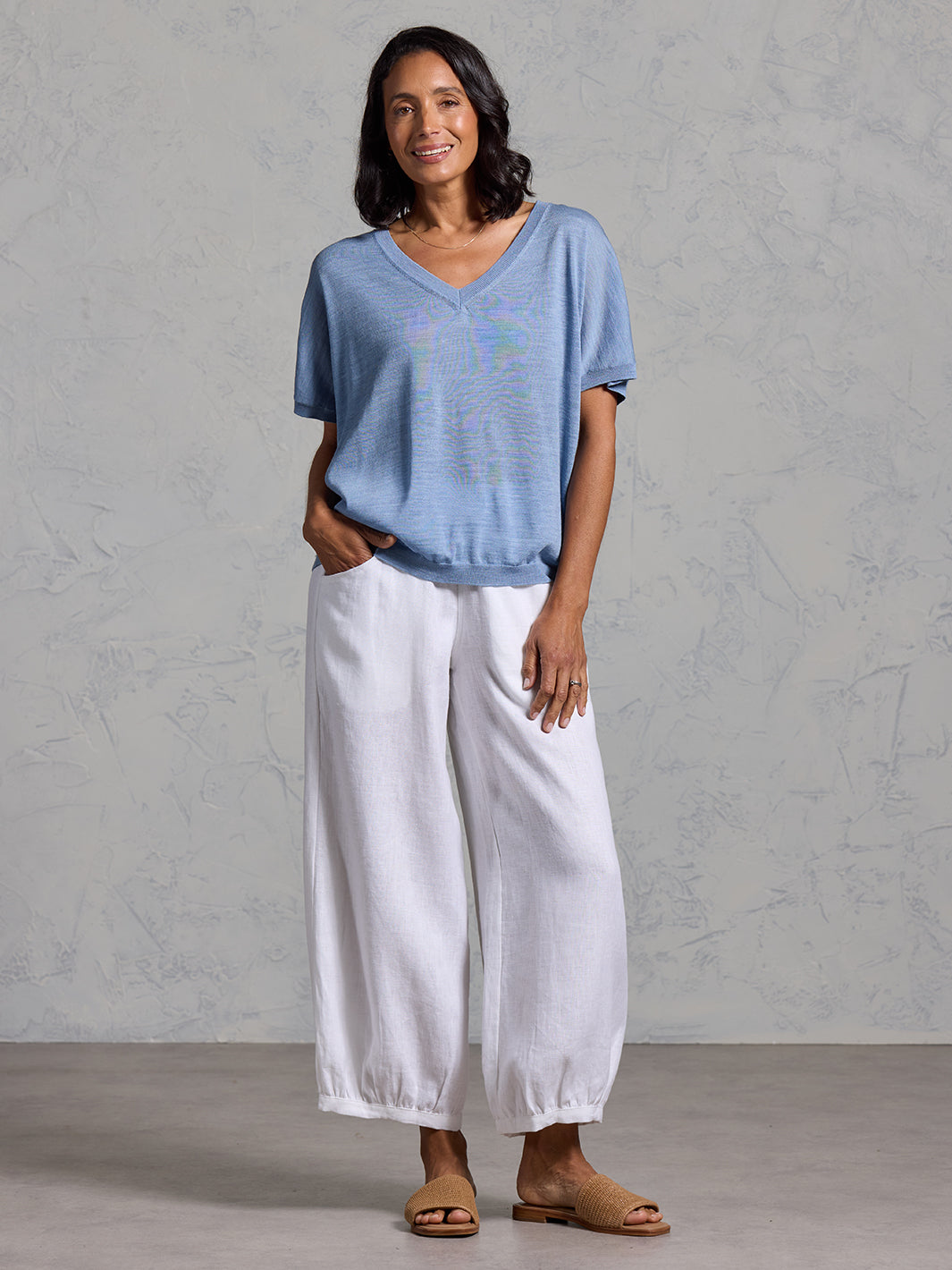 Toscana Merino Wool Knit Top Sea Blue