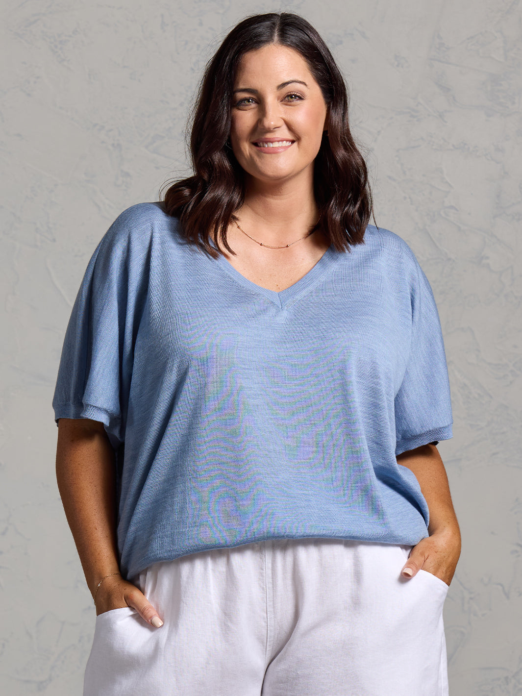 Toscana Merino Wool Knit Top Sea Blue
