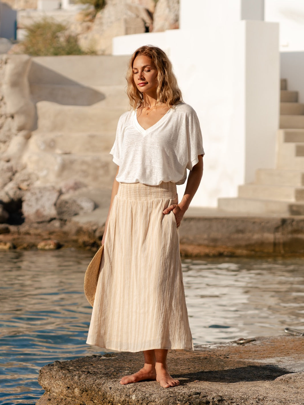 Chania Cotton Skirt Sand Stripe