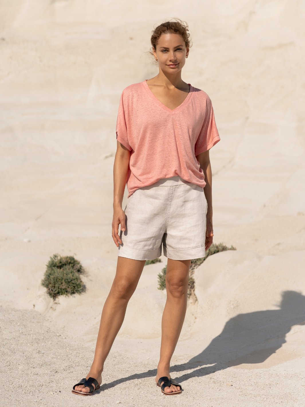Paros French Linen Shorts Oyster