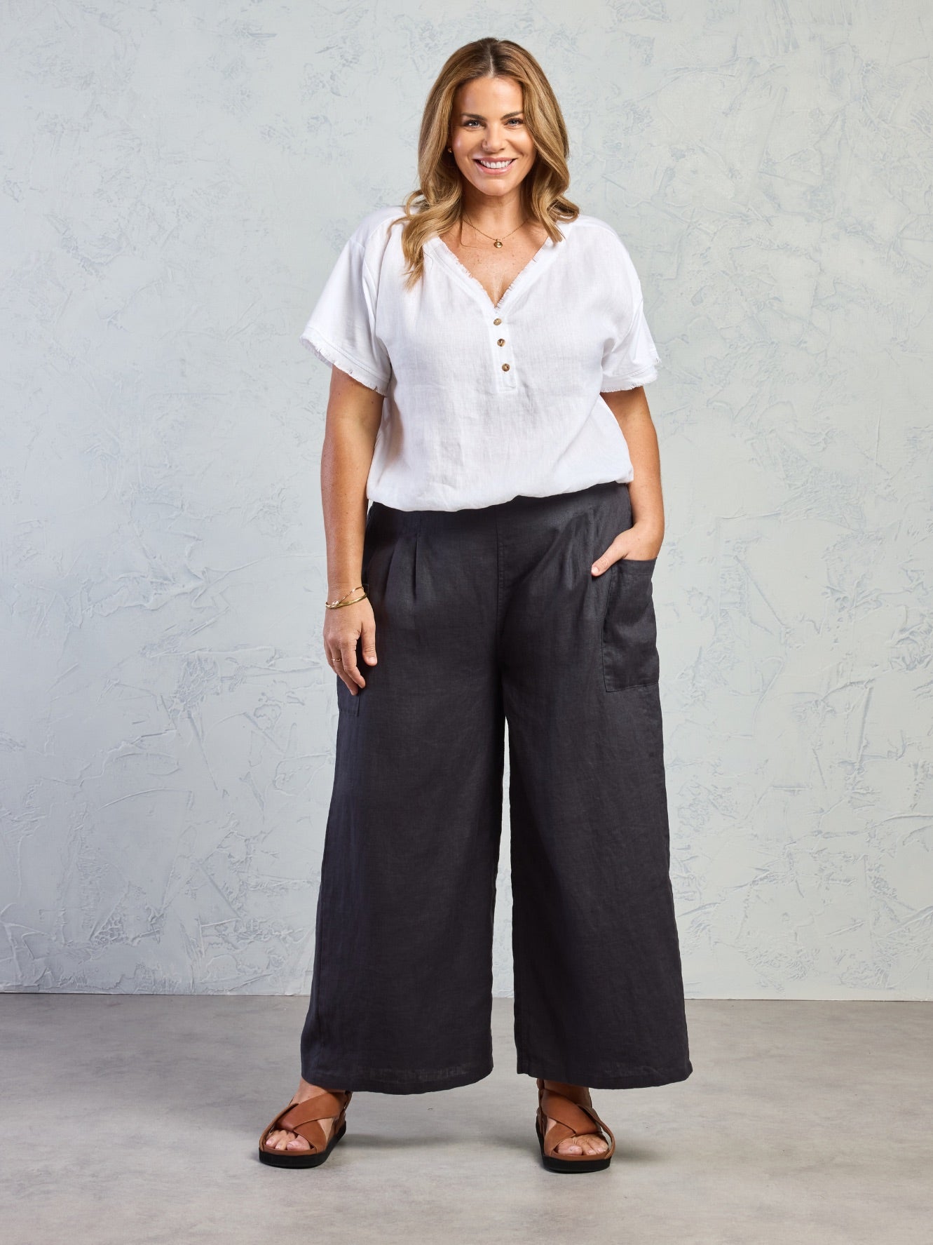 Milos Linen Pants Charcoal