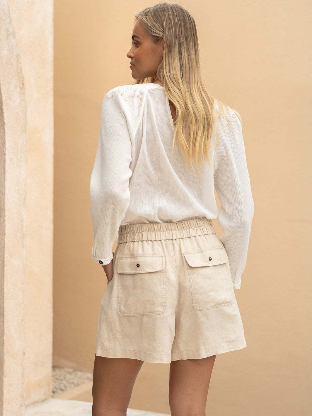 Anika French Linen Shorts Stone