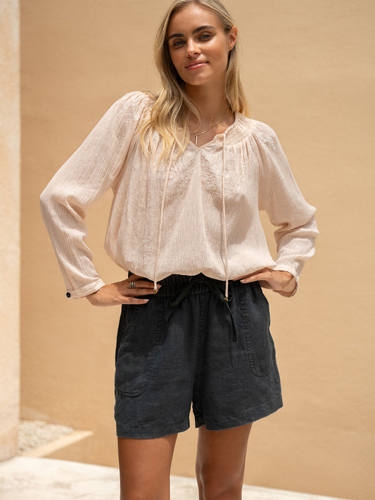 Anika French Linen Shorts Charcoal